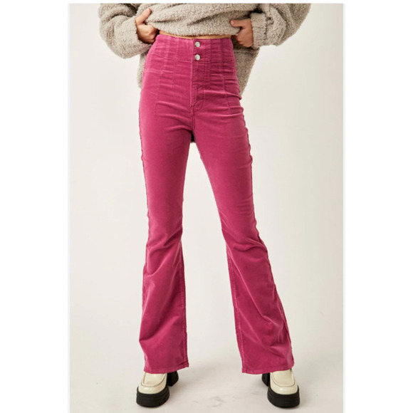 Free People We The Free Jayde Cord Flare Jeans Honey Suckle 25 NWT - Picture 1 of 6